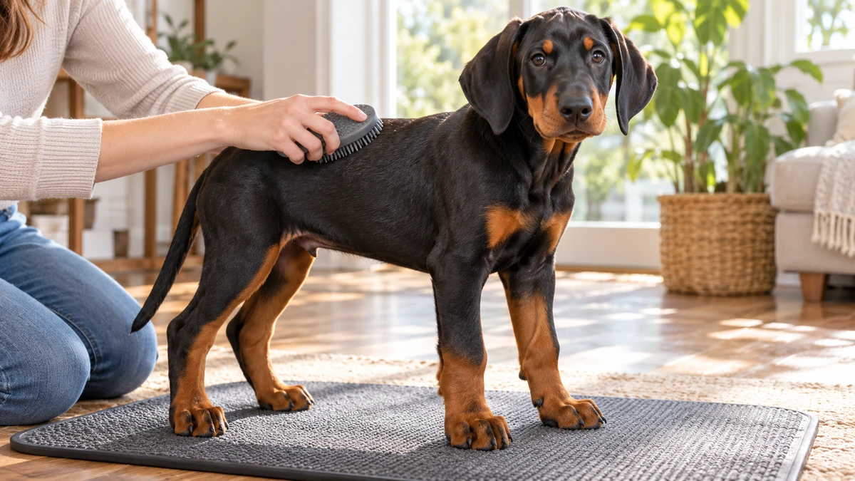 Doberman yavru köpek — tüy bakımı ve fırçalama