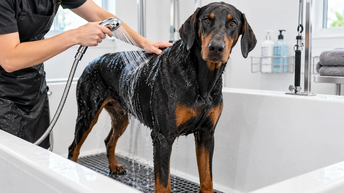 Doberman köpek — banyo ve temizlik